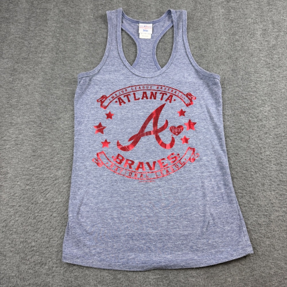 Campus Lifestyle Atlanta Braves Tank Top Women's Small Blue Red Foil MLB Graphic